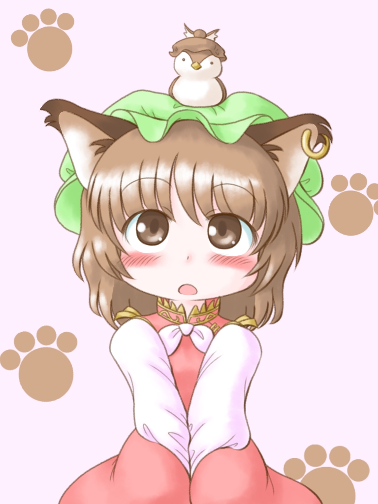 1girl, animal_ears, bangs, bird, blush, bow, bowtie, brown_eyes