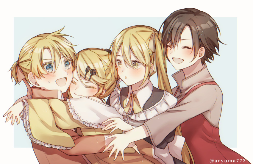 1boy, 3girls, :o, akita_neru, allen_avadonia, apron, aqua_eyes, aryuma772