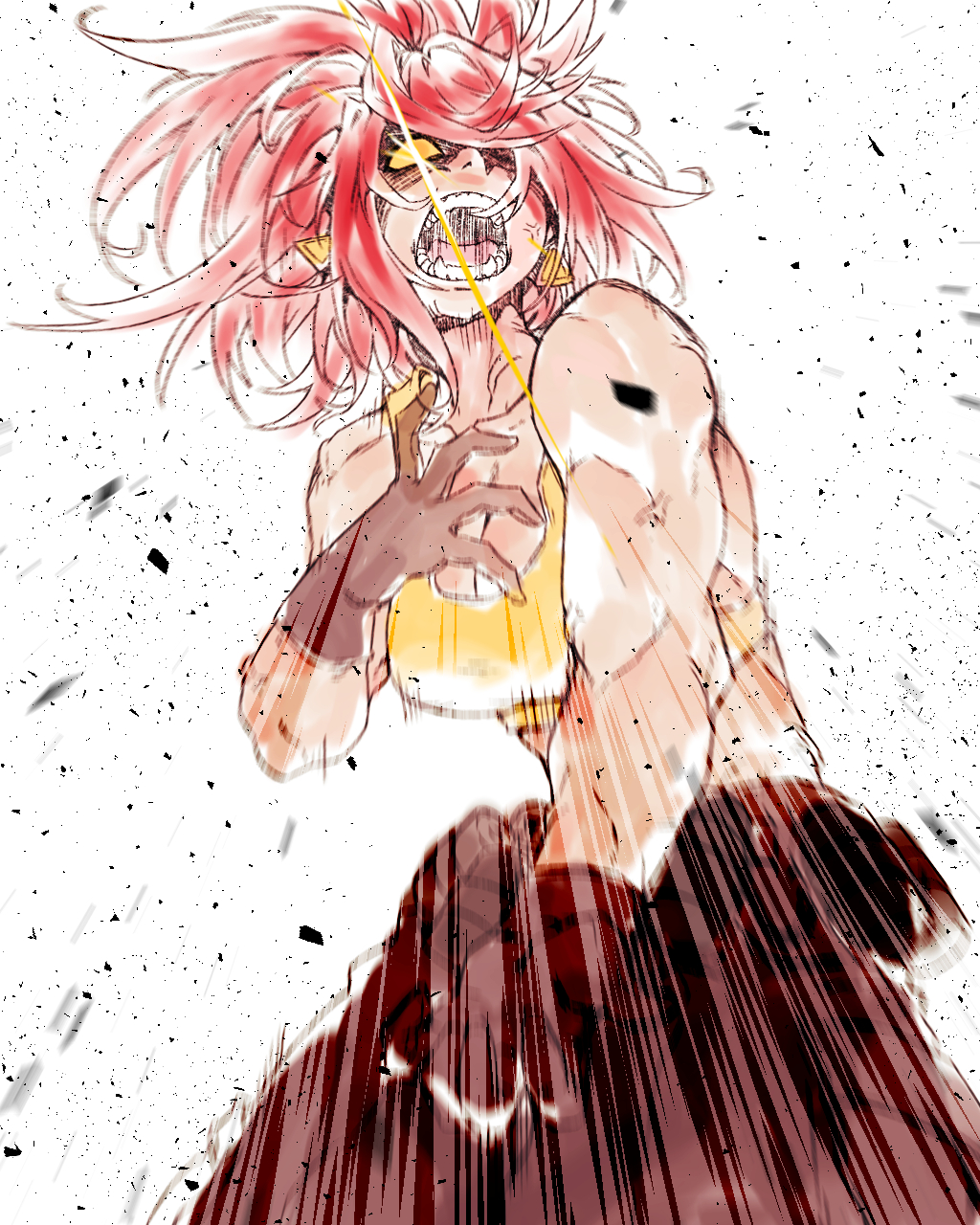 1girl, bare_shoulders, crazy_eyes, dark_persona, earrings, gloves, glowing, glowing_eyes