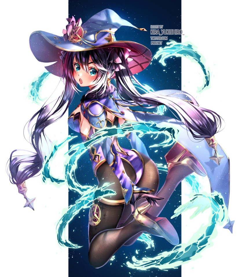 1girl, :o, arms_behind_back, artist_name, ass, black_gloves, black_hair, border