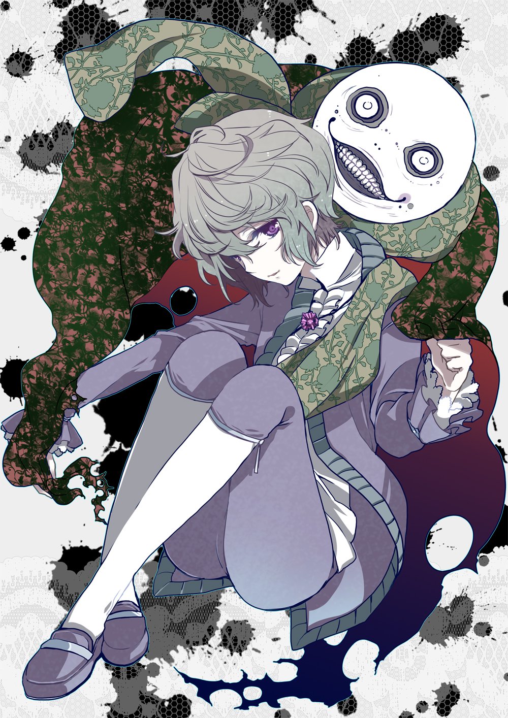 blue_eyes, boy, curly_hair, emil, emil_(nier), grey_hair, male, nier