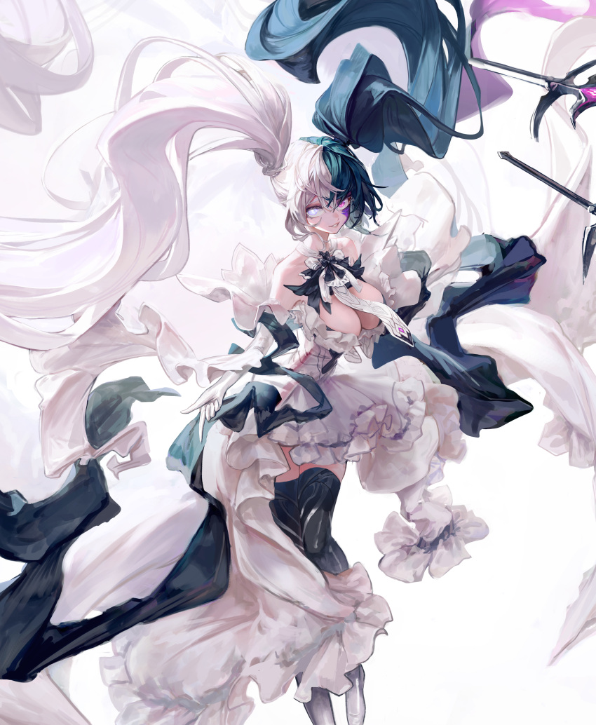 absurdly_long_hair, absurdres, black_hair, cha_neung, dress, floating_hair, frills, highres