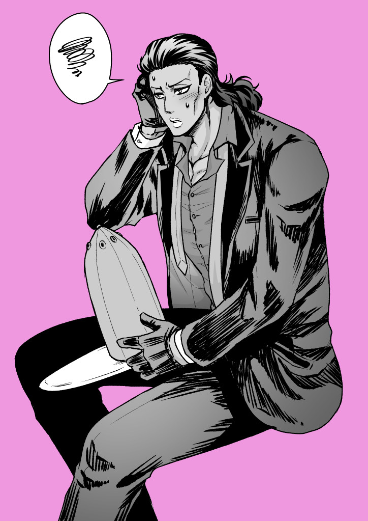 1boy, alternate_costume, dark-skinned_male, dark_skin, formal, gloves, goves, greyscale