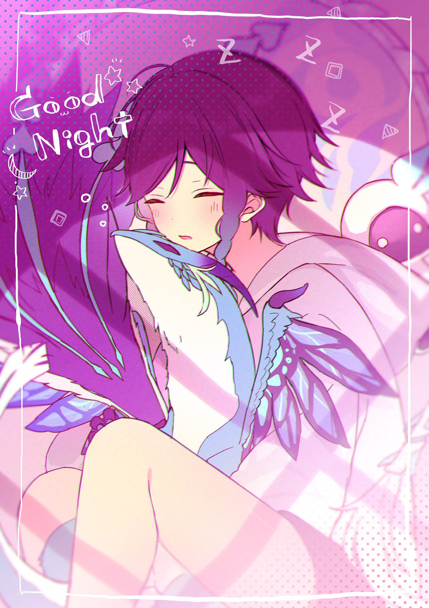 andrius_(genshin_impact), bangs, barbatos_(genshin_impact), black_hair, blue_hair, blush, braid, chiroron