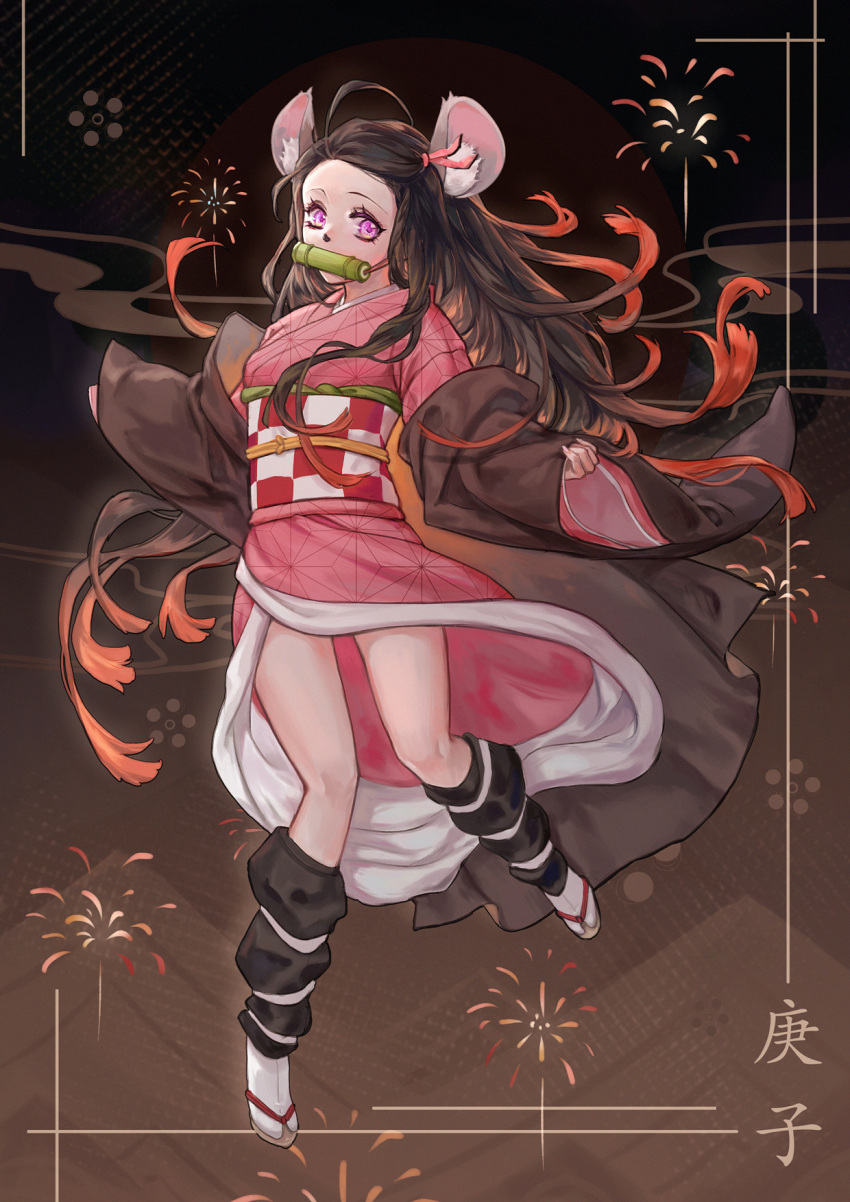 1girl, ahoge, animal_ear_fluff, animal_ears, anmaki, arm_warmers, bit_gag, black_coat