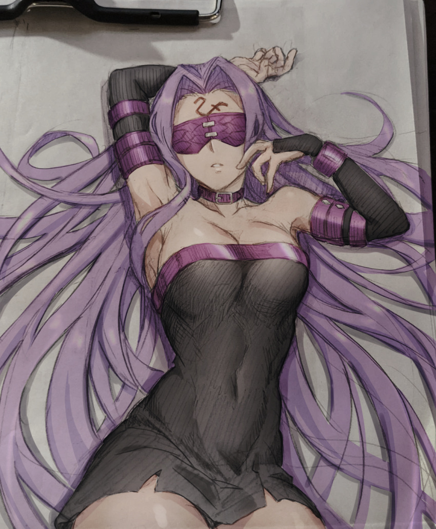1girl, blindfold, choker, covered_eyes, covered_navel, facial_mark, fate/grand_order, fate/stay_night