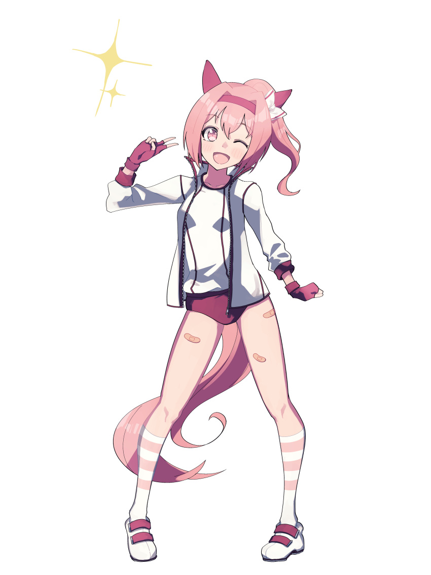 absurdres, animal_ears, bandaid, bandaid_on_leg, blush, breasts, buruma, commentary_request