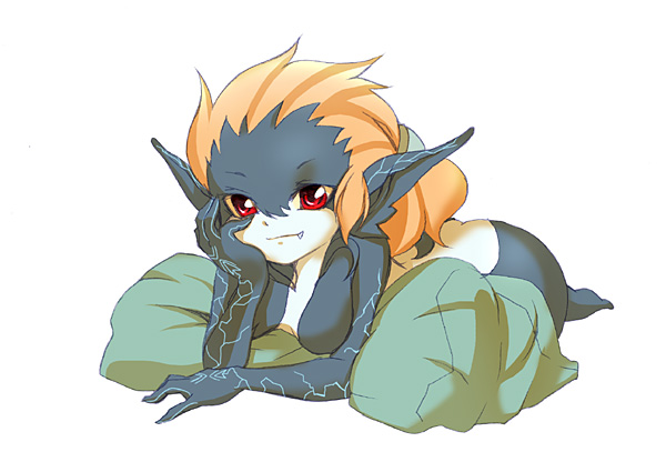 dogear, inumimi_moeta, long_hair, midna, nintendo, orange_hair, pillow, pointy_ears