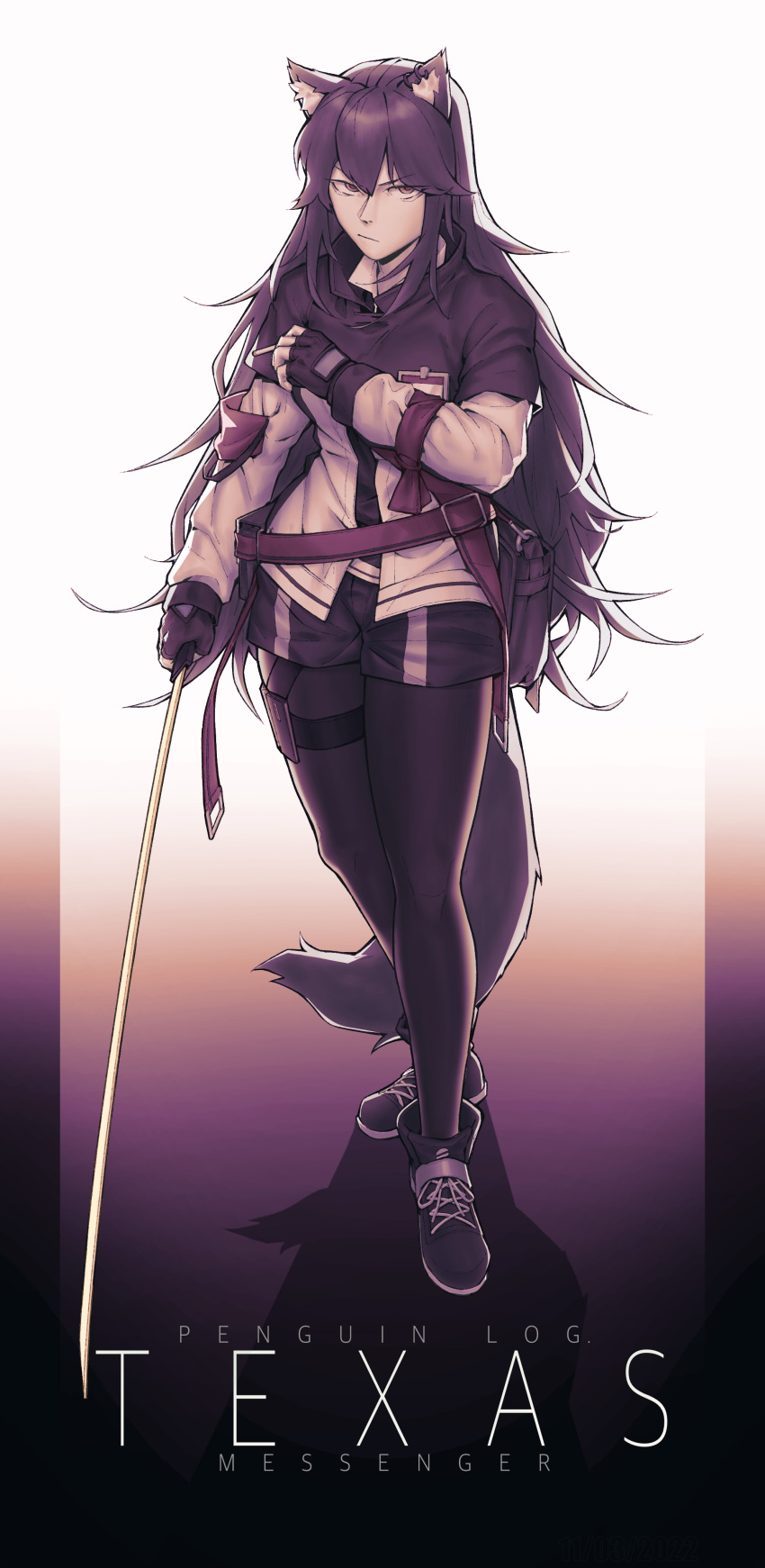 1girl, absurdres, animal_ears, arknights, black_footwear, black_gloves, black_hair, black_jacket