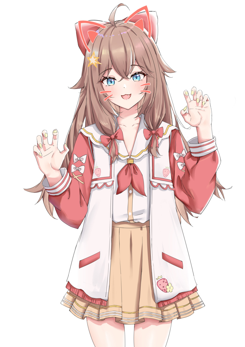 1girl, a-soul, absurdres, bangs, blush, bow, brown_hair, brown_skirt
