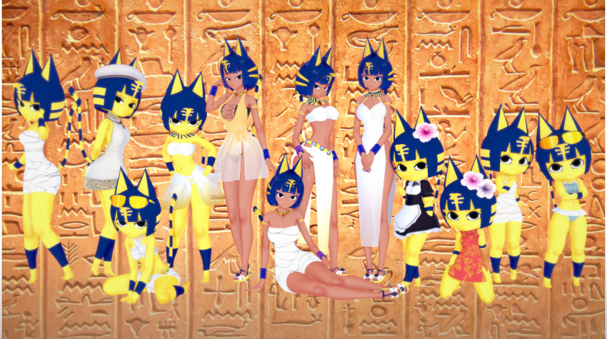 1girl, 3d, animal_crossing, animal_ears, ankha_(animal_crossing), bangs, bikini, black_eyes