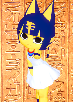 1girl, 3d, animal_crossing, animal_ears, ankha_(animal_crossing), bangs, black_eyes, blue_hair