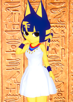 1girl, 3d, animal_crossing, animal_ears, ankha_(animal_crossing), bangs, black_eyes, blue_hair