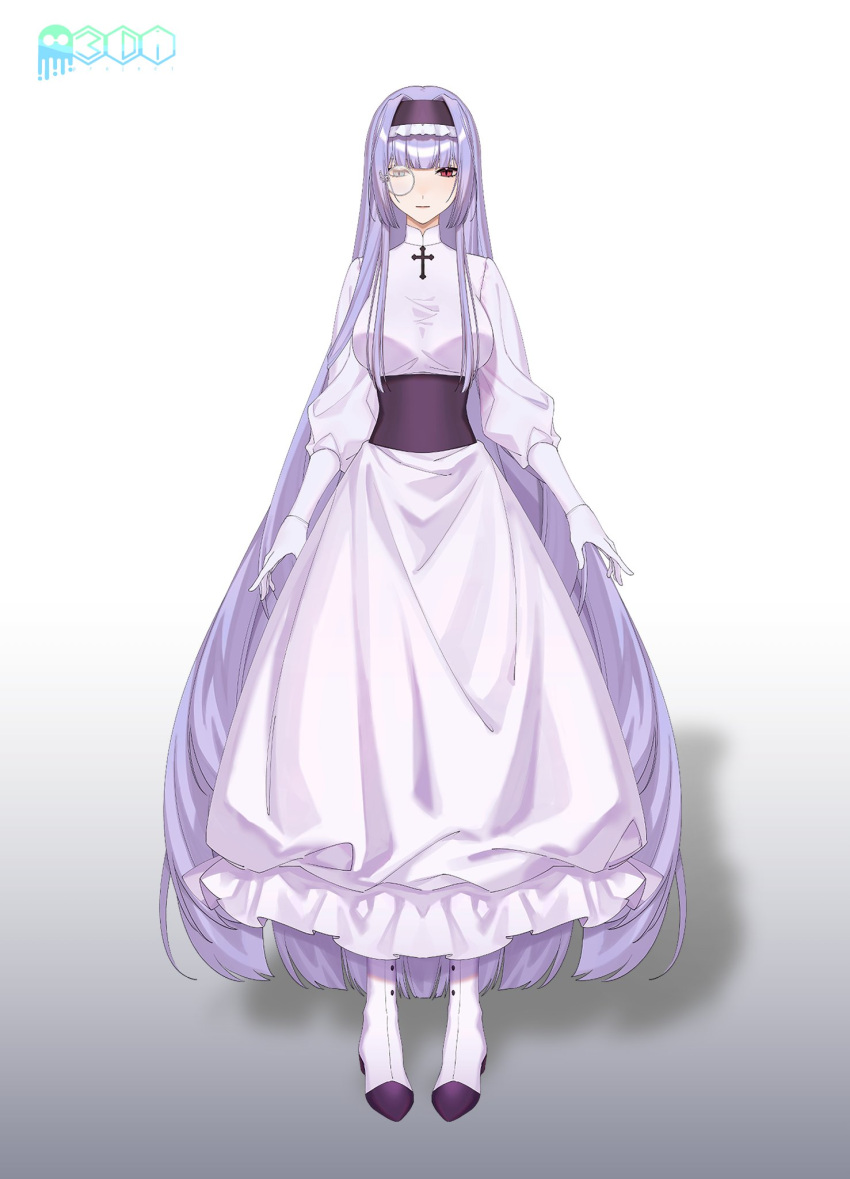 1girl, 3di_project, bangs, breasts, dress, full_body, gradient, gradient_background