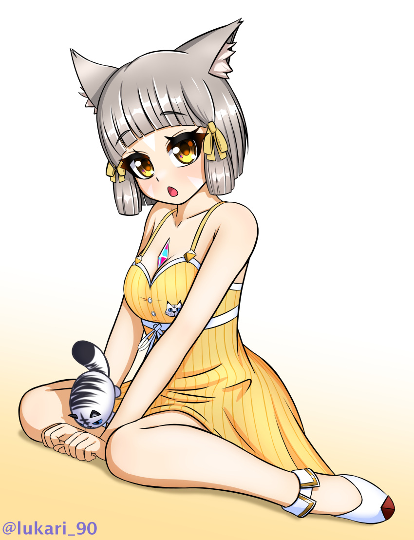 1girl, absurdres, animal_ears, bangs, blunt_bangs, breasts, cat_ears, chest_jewel
