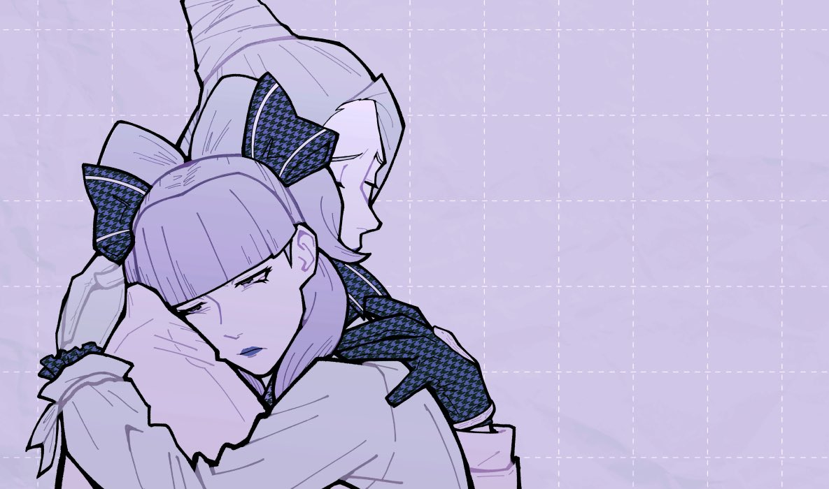 2girls, ace_attorney, bangs, blunt_bangs, closed_eyes, courtney_sithe, gloves, hair_ribbon