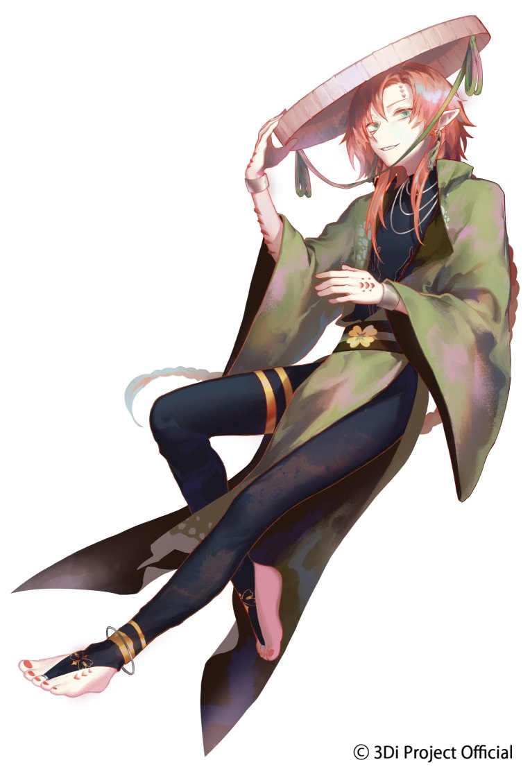 1boy, 3di_project, bangs, barefoot, braid, eucacell, green_eyes, hat