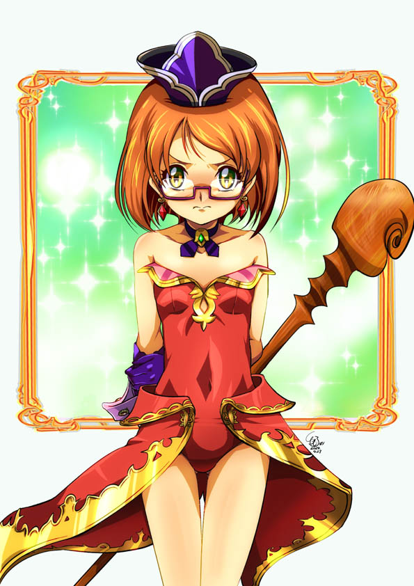 1girl, angela_(seiken_densetsu_3), arms_behind_back, ass_visible_through_thighs, blush, breasts, brown_hair, choker