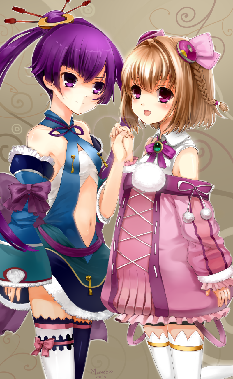 :d, ar_tonelico_iii, bow, braid, different_socks, finnel, gust, hair_ornament