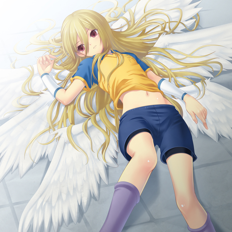 afuro_terumi, aphrodi, armbands, bike_shorts, blonde_hair, inazuma_eleven, lying_down, midriff