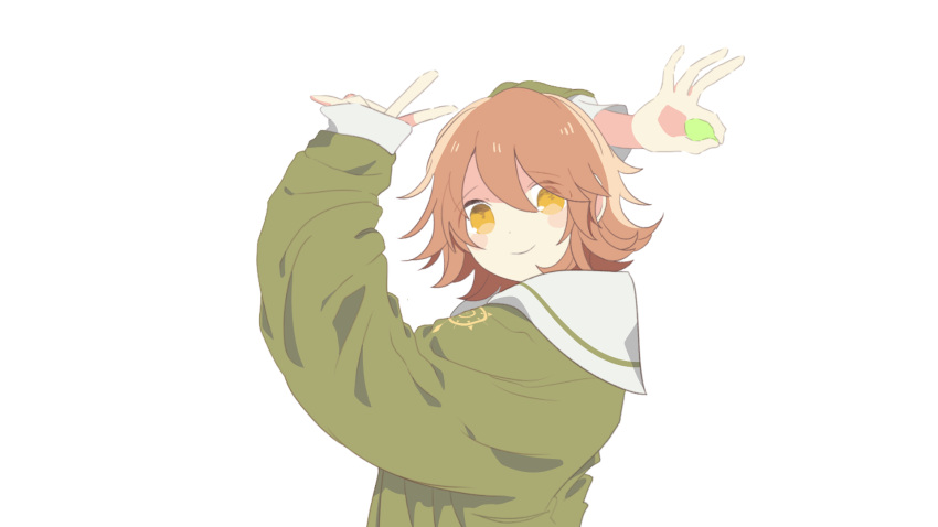 1boy, arms_up, bangs, bini_(xocolatl_501), blush_stickers, brown_hair, danganronpa:_trigger_happy_havoc, danganronpa_(series)