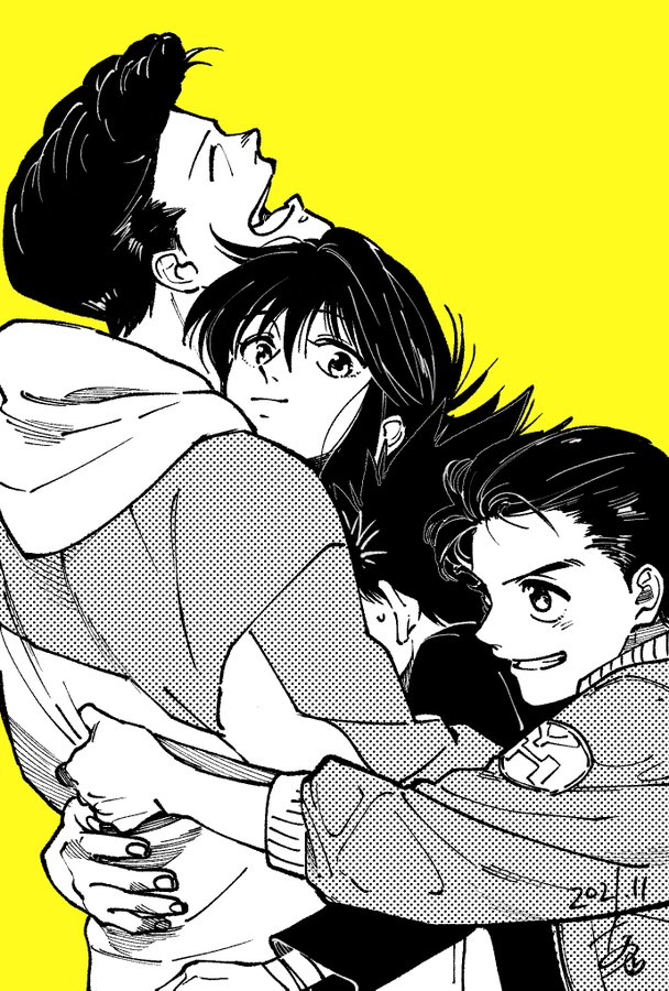 4boys, ^_^, ^o^, closed_eyes, grin, group_hug, hiei_(yu_yu_hakusho), hug