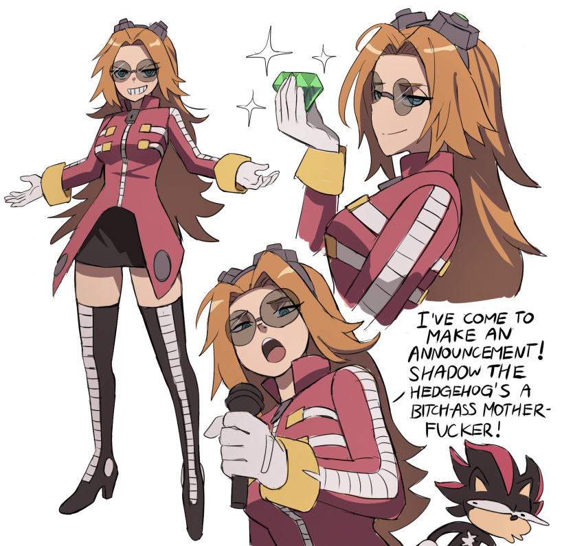 1boy, 1girl, blue_eyes, chaos_emerald, dr._eggman, eggmaam, english_commentary, english_text