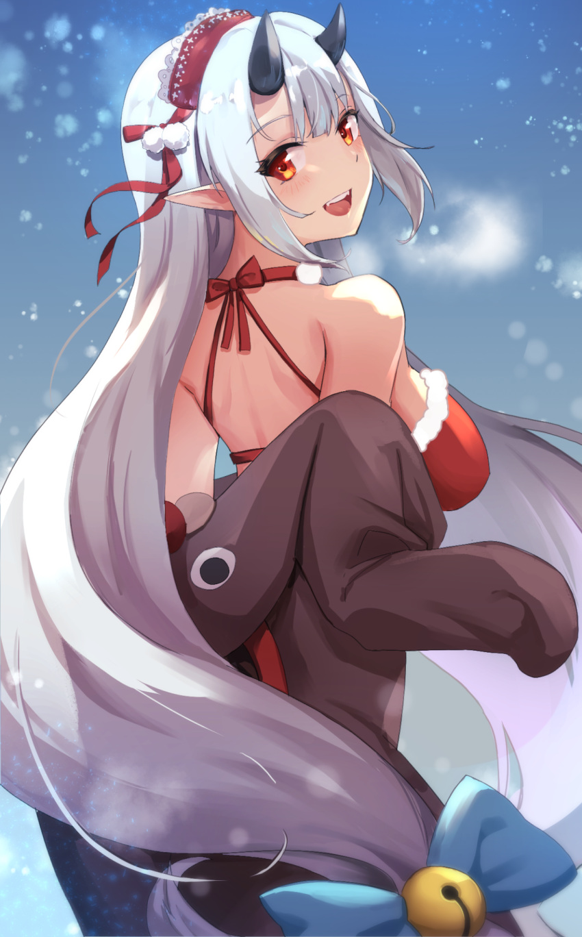 1girl, animal_costume, back, bell, bikini, bikini_top_only, bow, breasts