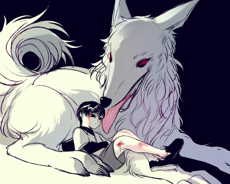 1boy, 1other, black_eyes, black_hair, expressionless, hunter_x_hunter, illumi_zoldyck, injury