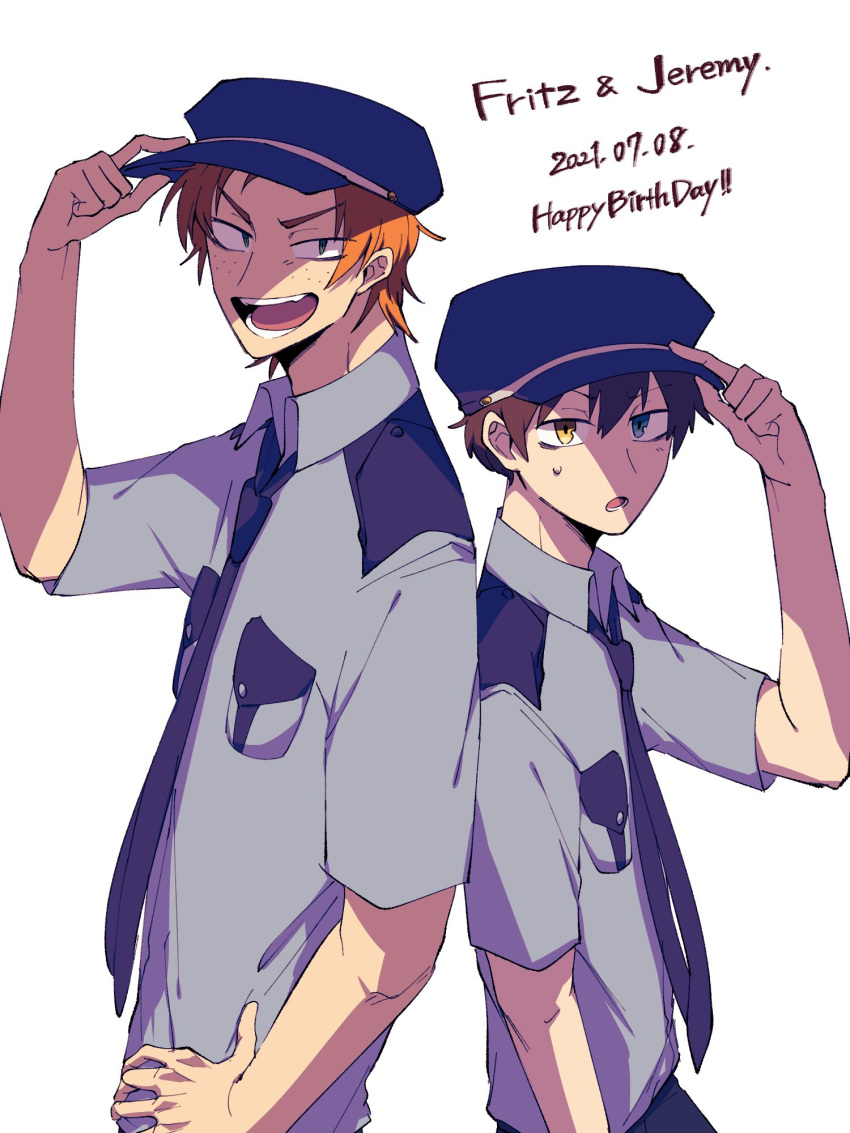 2boys, birthday, blue_headwear, five_nights_at_freddy's_2, fritz_smith, highres, jeremy_fitzgerald, misokino_009
