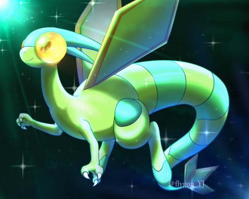 bright_pupils, claws, closed_mouth, commentary_request, flygon, looking_at_viewer, no_humans, pokemon