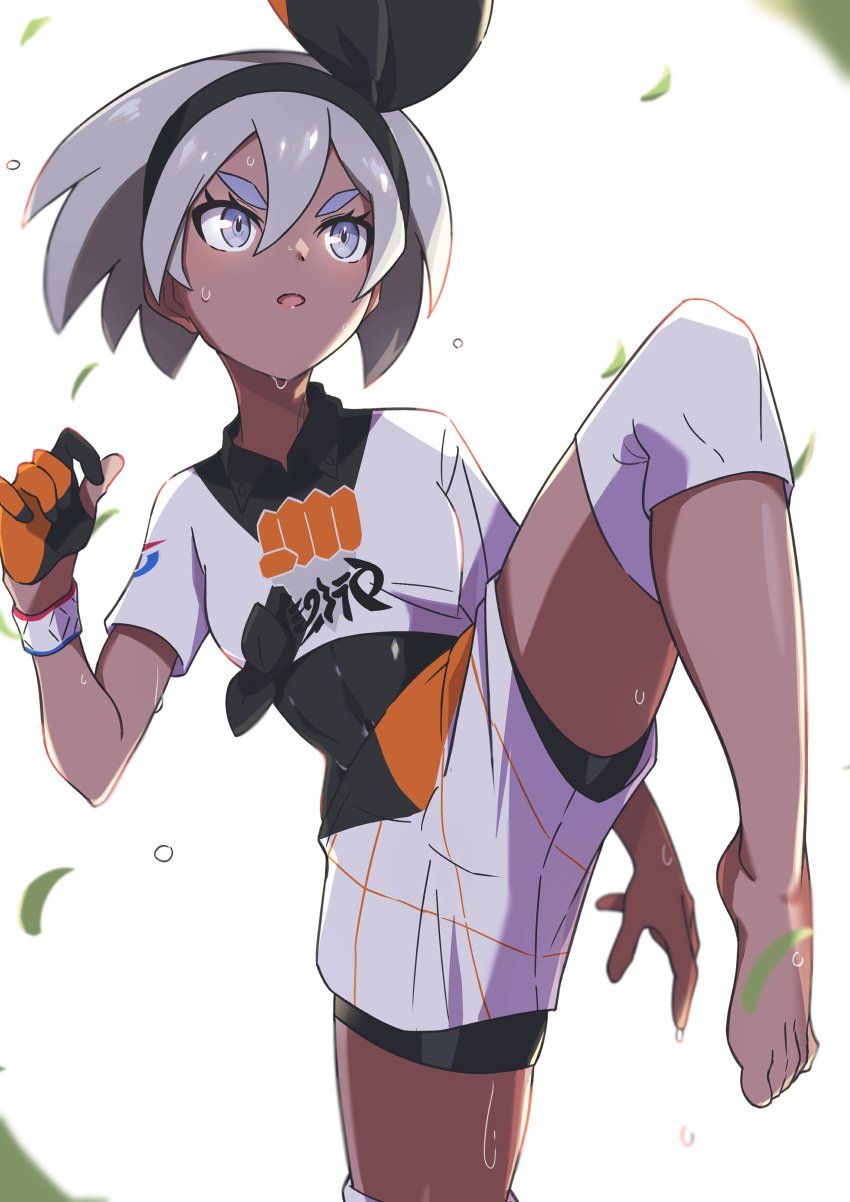 1girl, absurdres, bangs, barefoot, bea_(pokemon), black_bodysuit, black_hairband, bodysuit