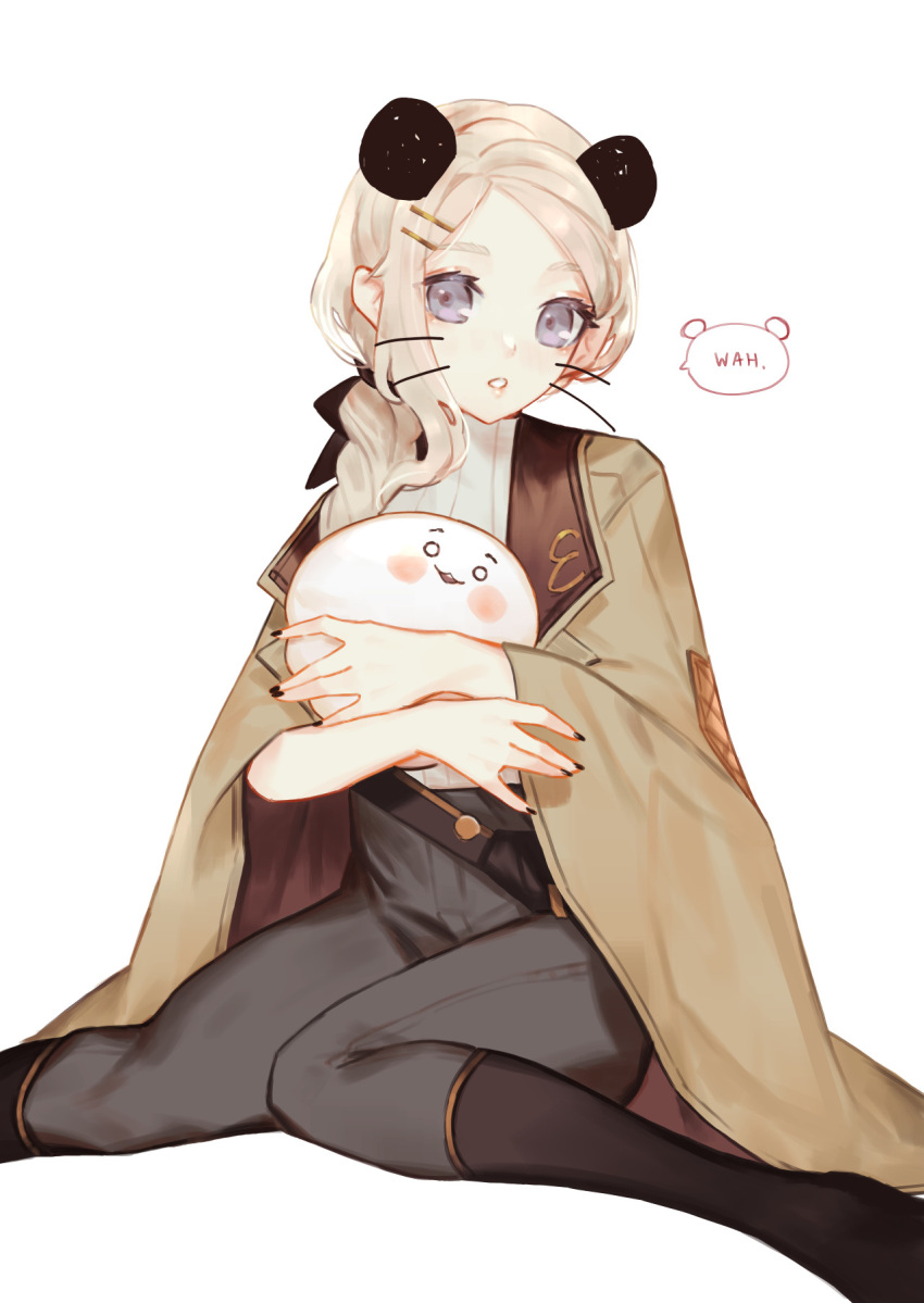 1girl, black_footwear, black_nails, boots, braid, brown_jacket, eri_(vtuber), grey_eyes