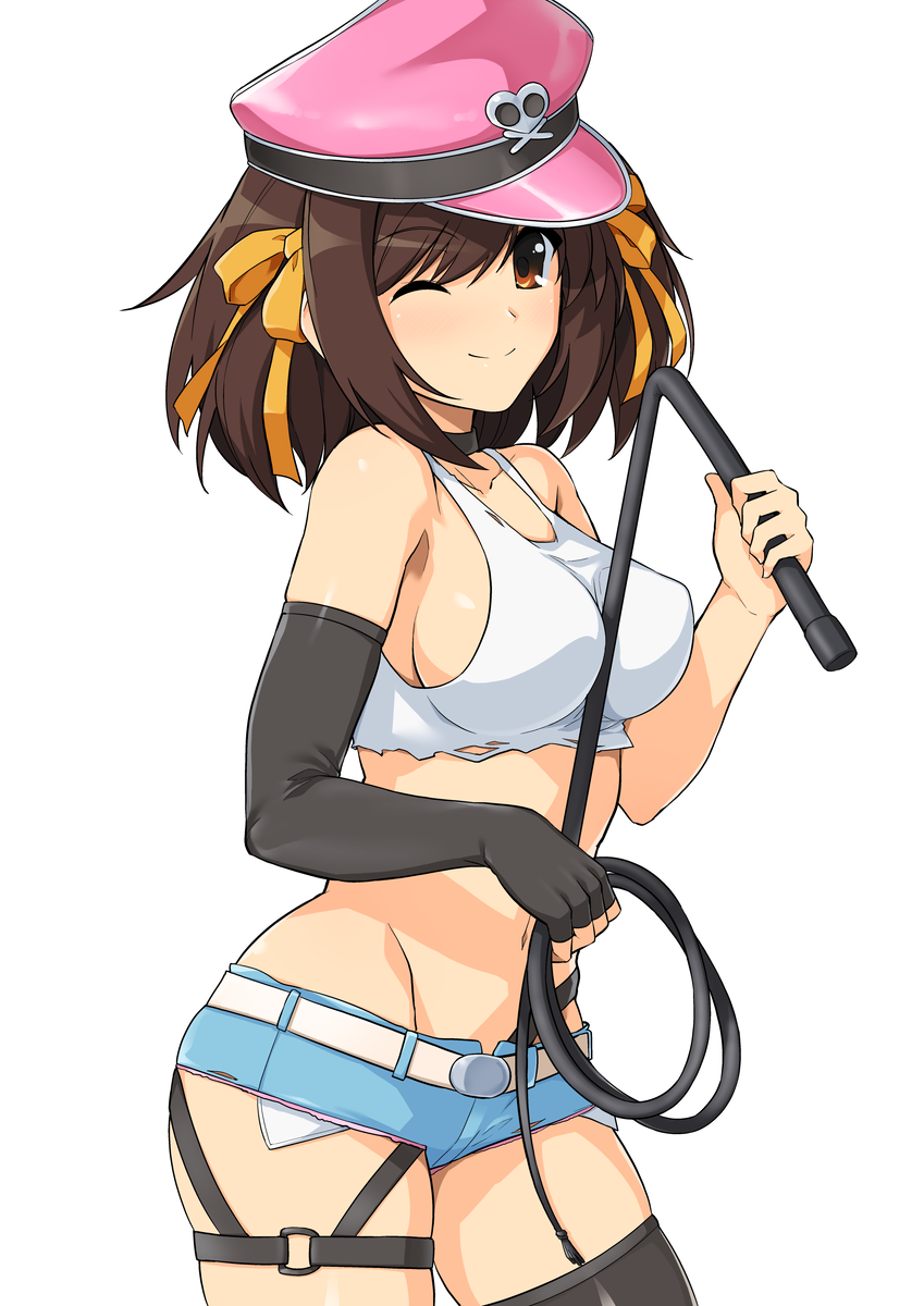 1girl, bangs, belt, black_gloves, black_legwear, blue_shirt, bow, breasts