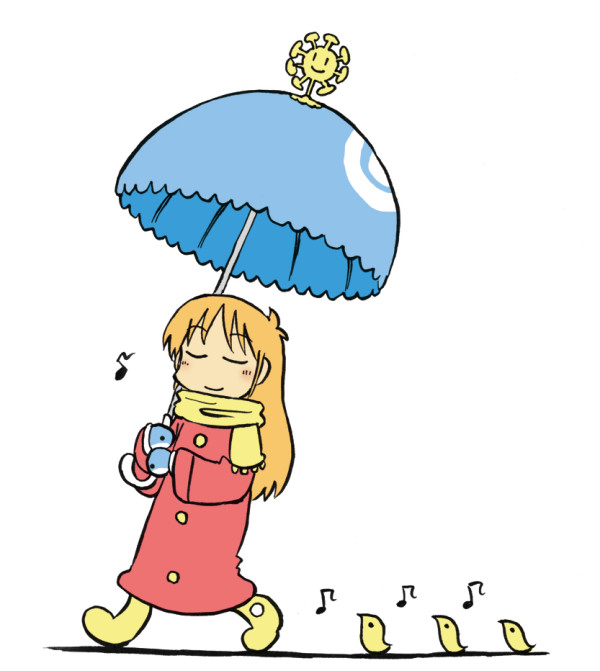 1girl, arawi_keiichi, bird, blush, chick, closed_eyes, closed_mouth, coat