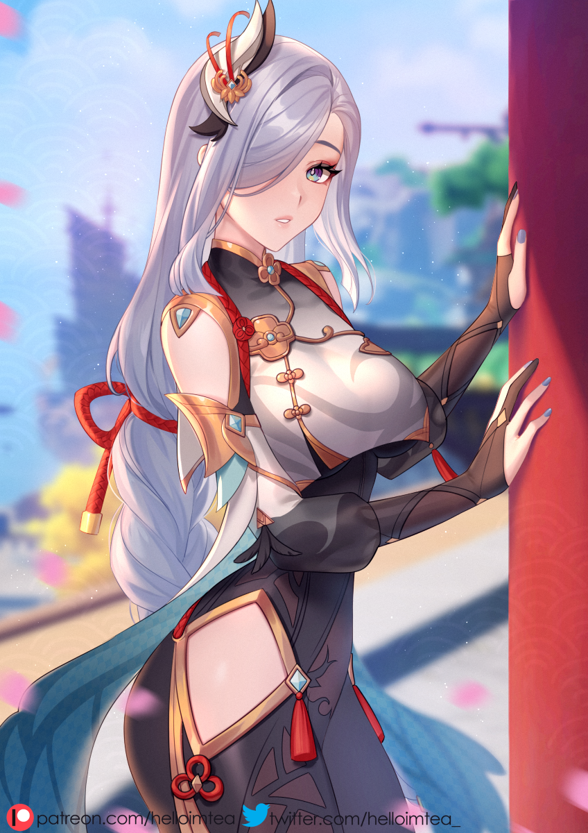 1girl, bangs, black_gloves, blue_eyes, blush, bodysuit, braid, braided_ponytail