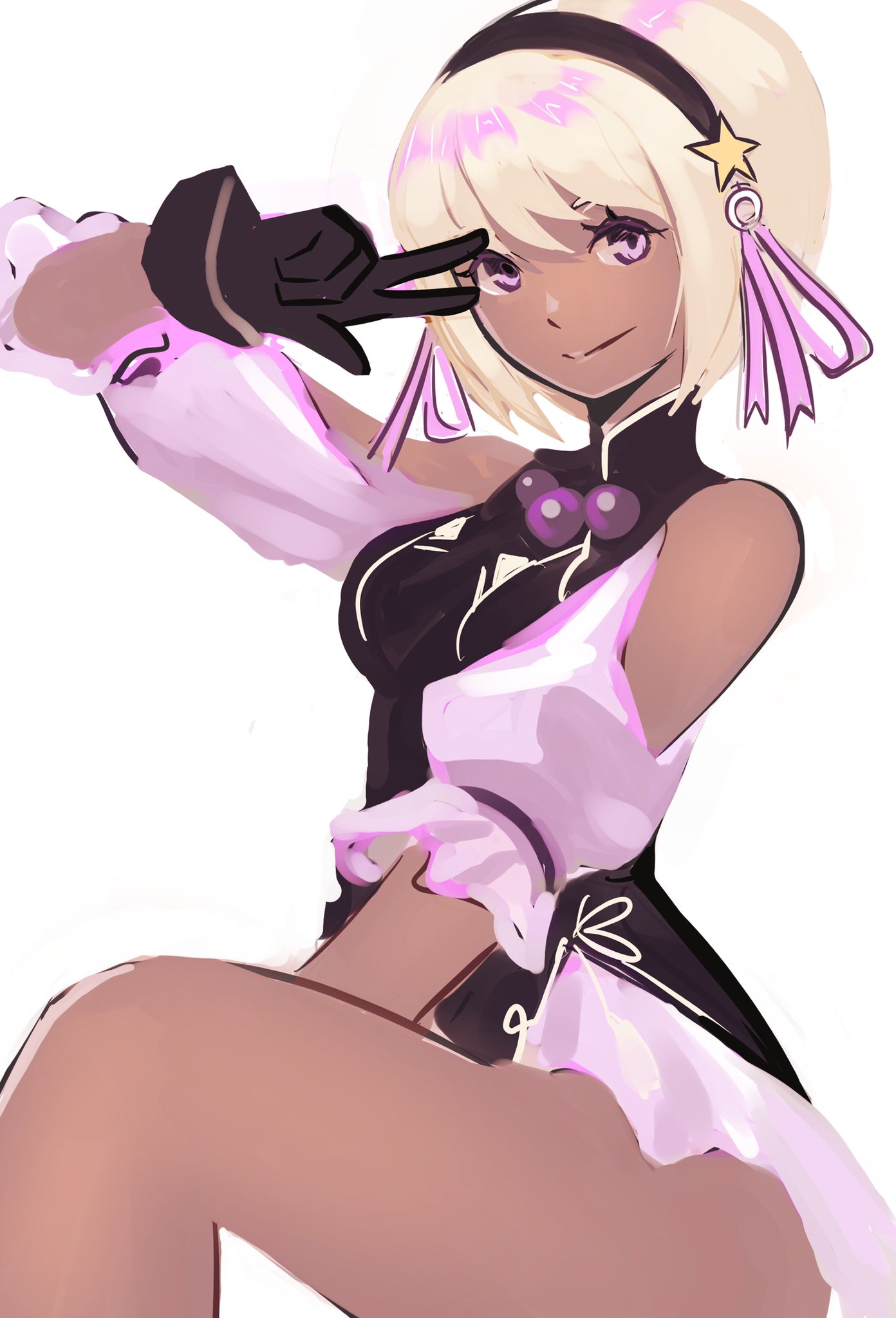 1girl, alternate_color, asamiya_athena, blonde_hair, dark-skinned_female, dark_skin, gloves, hairband