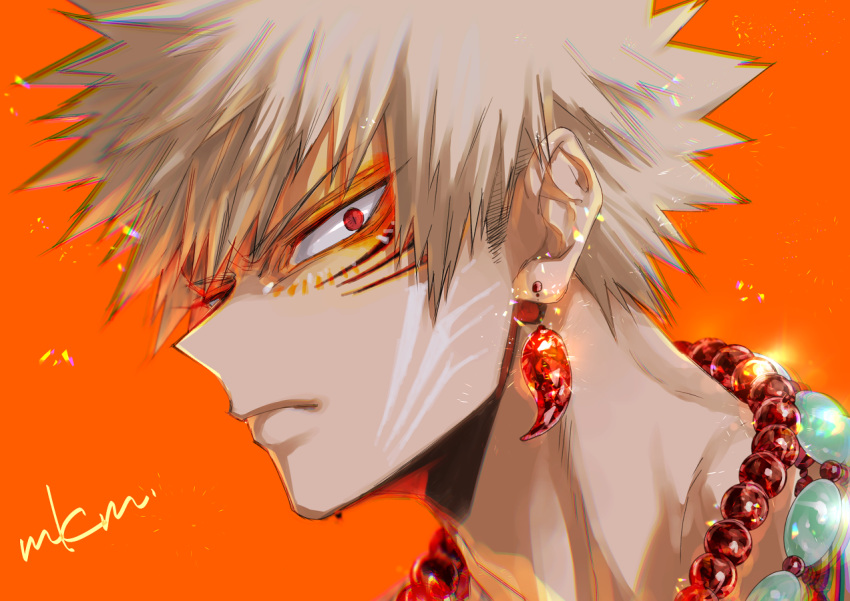 1boy, bakugou_katsuki, bead_necklace, beads, blonde_hair, boku_no_hero_academia, closed_mouth, earrings
