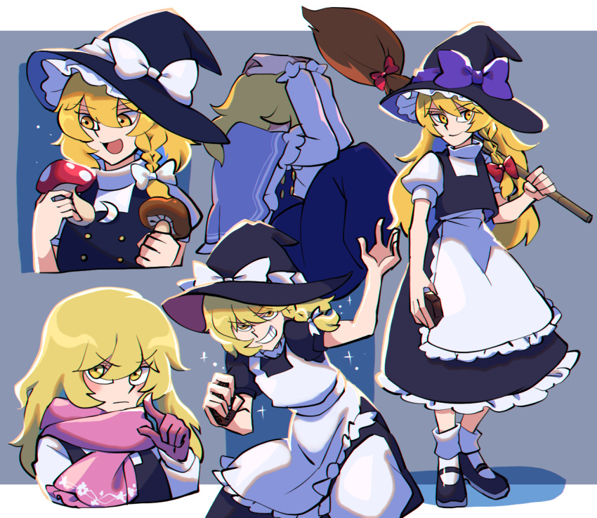 1girl, bangs, black_skirt, black_vest, blonde_hair, blue_capelet, blush, braid