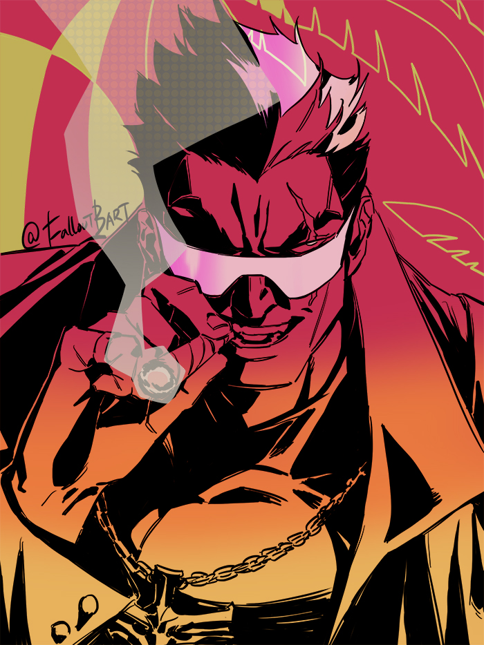 1boy, artist_name, cigarette, collared_shirt, darius_(league_of_legends), falloutbart, glasses, jewelry