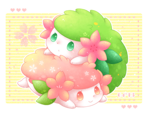 alternate_color, dotted_line, flower, full_body, heart, looking_at_viewer, lying, no_humans