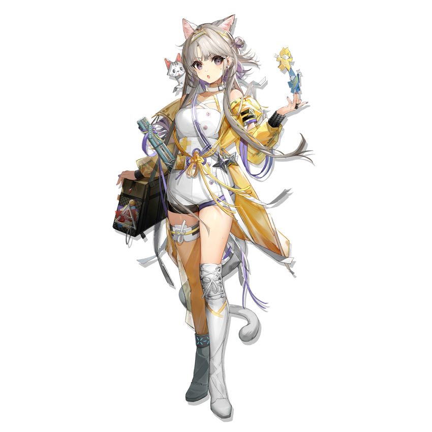 1girl, animal_ears, animal_on_shoulder, arknights, asymmetrical_footwear, bag, bangs, bare_shoulders