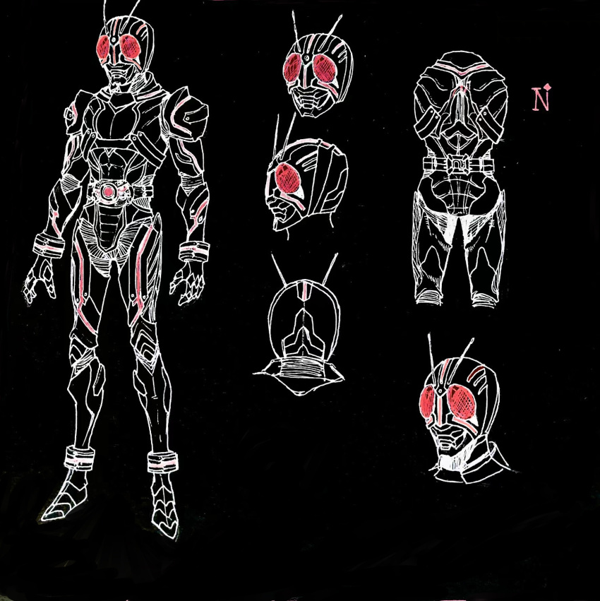 1boy, antennae, armor, belt, black_background, full_body, garoshirou, gloves
