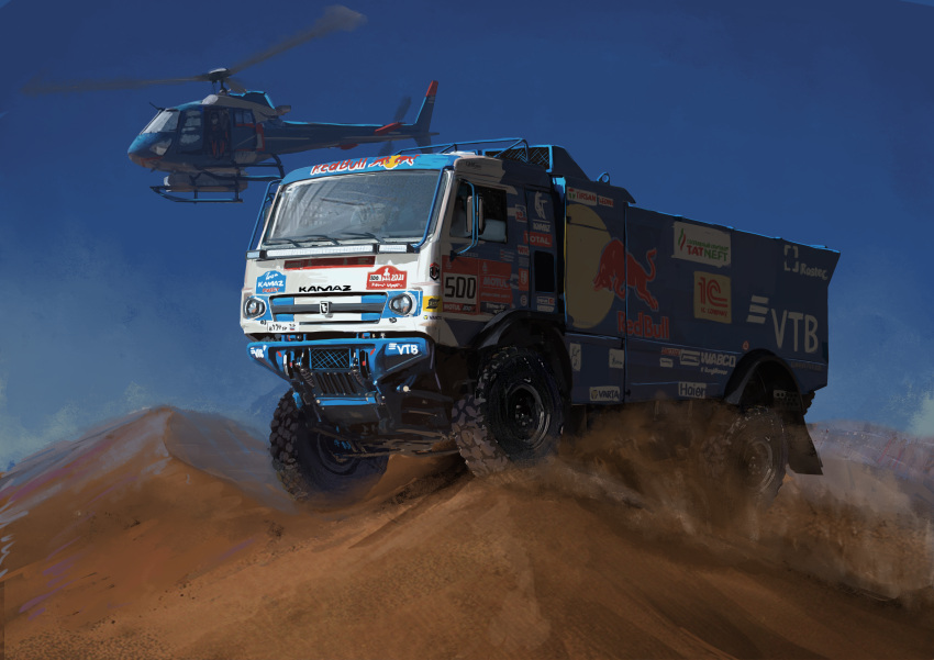 1other, absurdres, aircraft, blue_sky, commentary_request, desert, dust, goodyear