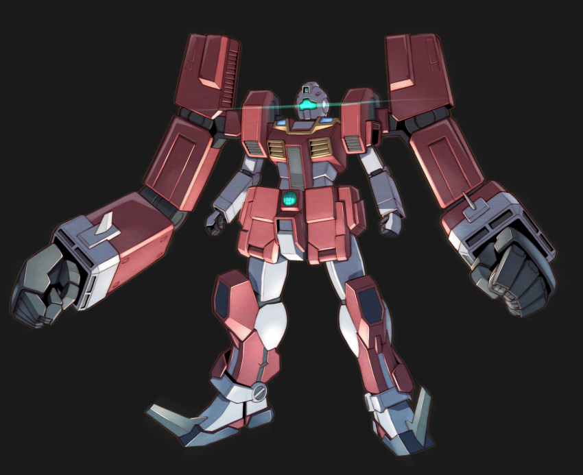 absurdres, black_background, clenched_hands, densetsu_kyojin_ideon, extra_arms, fusion, glowing, gm_(mobile_suit)
