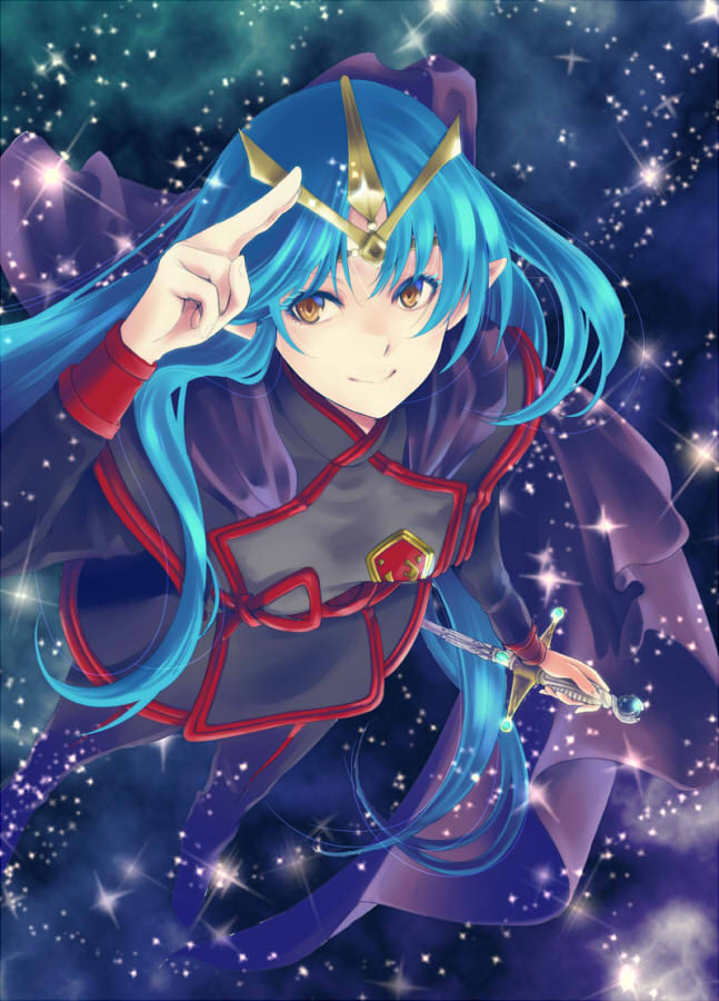 1girl, blue_hair, brown_eyes, cape, insignia, lafiel, long_hair, military