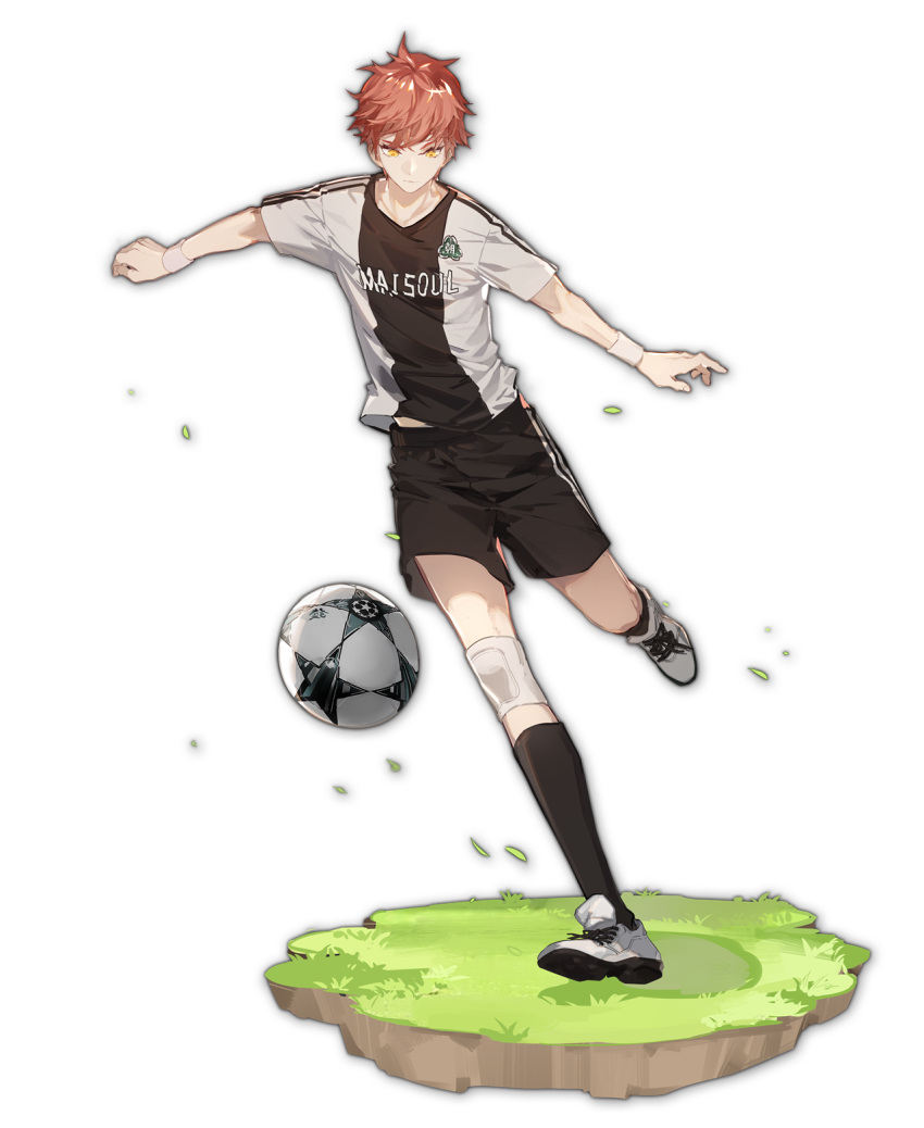 1boy, artist_request, ball, copyright_name, grass, highres, kicking, knee_brace