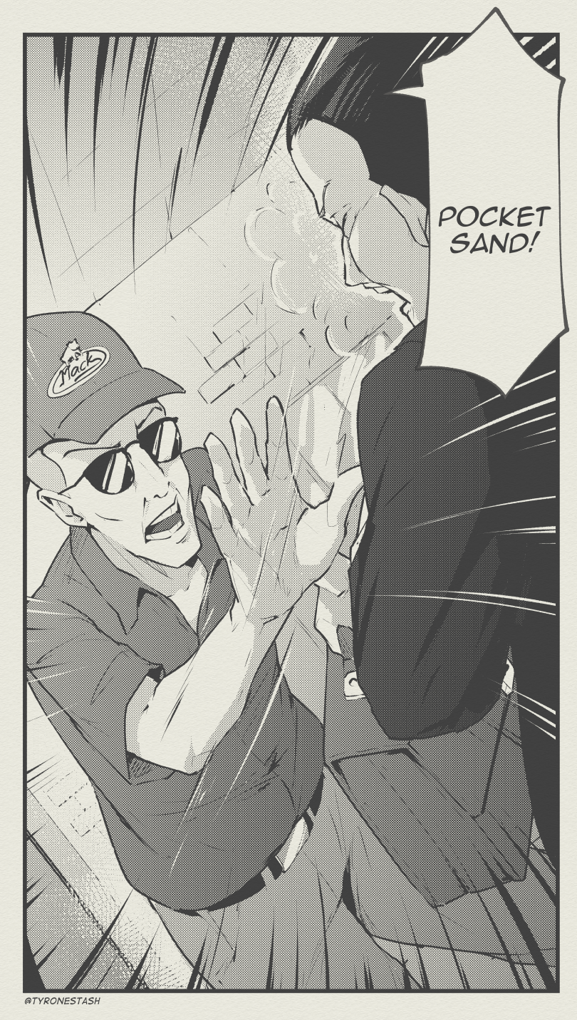 2boys, bag, belt, closed_eyes, dale_gribble, glasses, hat, highres