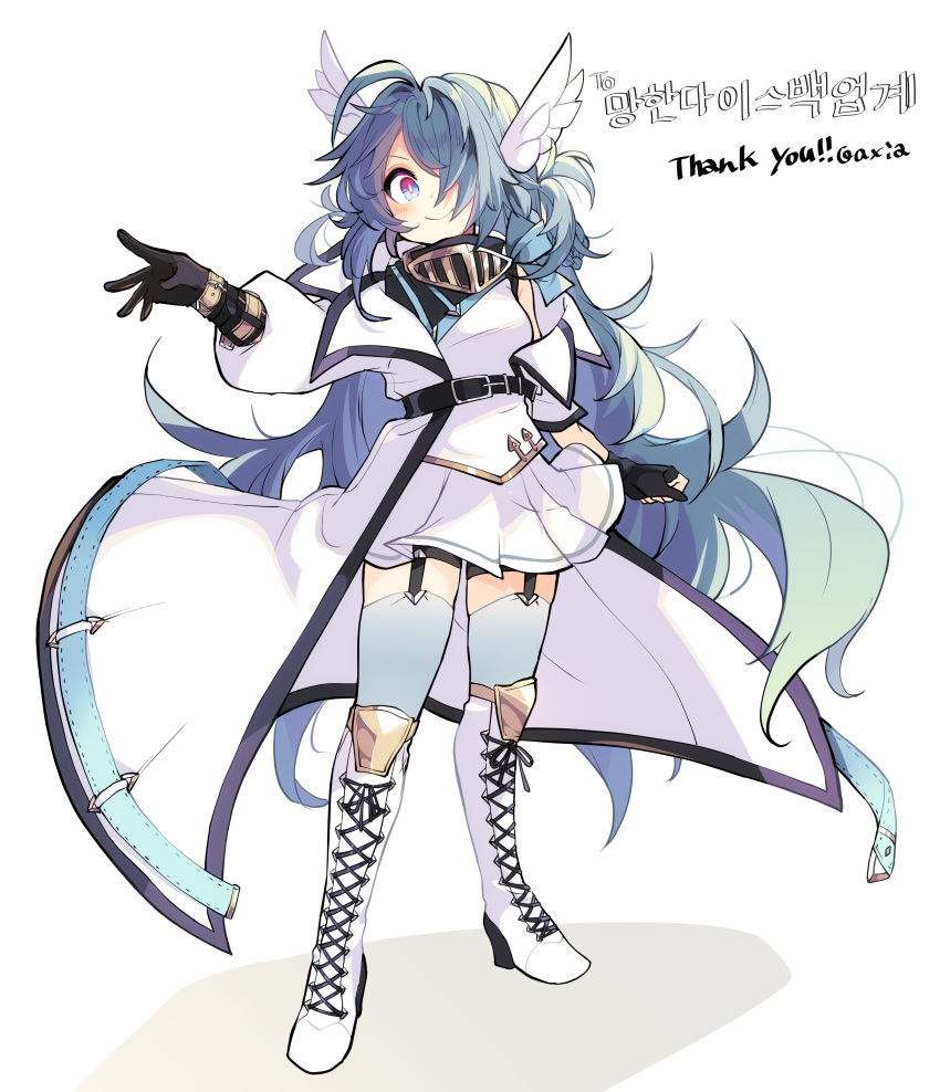 1girl, absurdres, angel_wings, axia_(03400441), boots, commission, dress, full_body