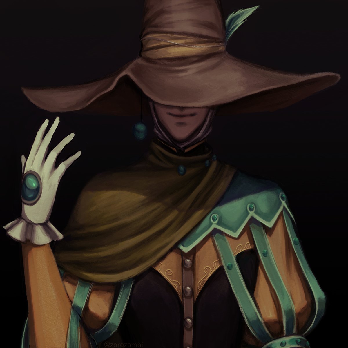 1boy, black_background, brown_cape, brown_headwear, cape, closed_mouth, covered_eyes, elden_ring